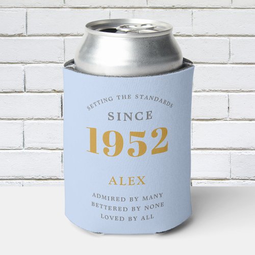 70th Birthday Name 1952 Blue Grey Elegant Chic Can Cooler