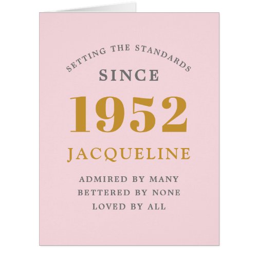 70th Birthday Name 1952 Pink Elegant Chic Card 