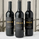 70th Birthday Name 1954 Black Gold Elegant Chic<br><div class="desc">1954 Vintage 70th Birthday Black & Gold Elegant Wine Label. Celebrate your milestone with our exclusive 1954 Vintage 70th birthday wine label. The meticulously designed label with stunning black and gold hues effortlessly enhances the visual appeal of your favorite wine. The year 1954, prominently featured on the label, adds a...</div>