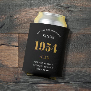 70th Birthday Name 1954 Black Gold Elegant Chic Can Cooler