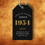 70th Birthday Name 1954 Black Gold Elegant Chic Gift Tags<br><div class="desc">Elegant Chic 1954 Black Gold Personalized 70th Birthday Gift Tags. Celebrate the milestone birthday with our Elegant Chic 1954 Black Gold Personalized 70th Birthday Gift Tags. Each gift tag is meticulously designed with a black and gold color scheme that oozes elegance. Fully personalized to add that exclusive touch, these gift...</div>