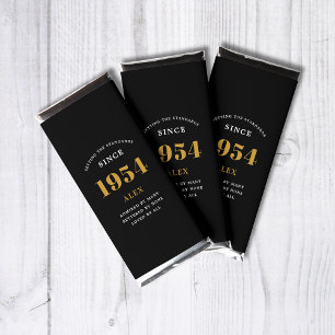 70th Birthday Name 1954 Black Gold Elegant Chic Hershey Bar Favors