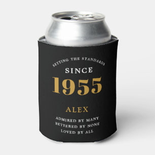 70th Birthday Name 1955 Black Gold Elegant Chic Can Cooler