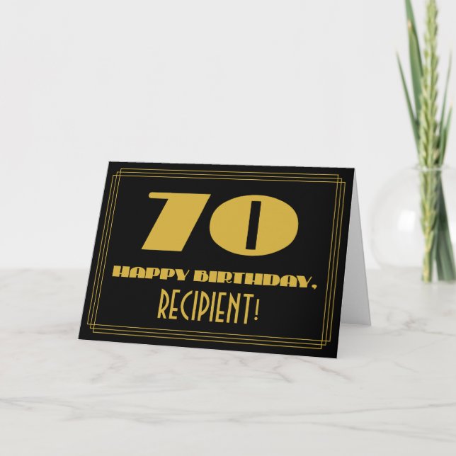 70th Birthday: Name + Art Deco Inspired Look "70" Card (Front)