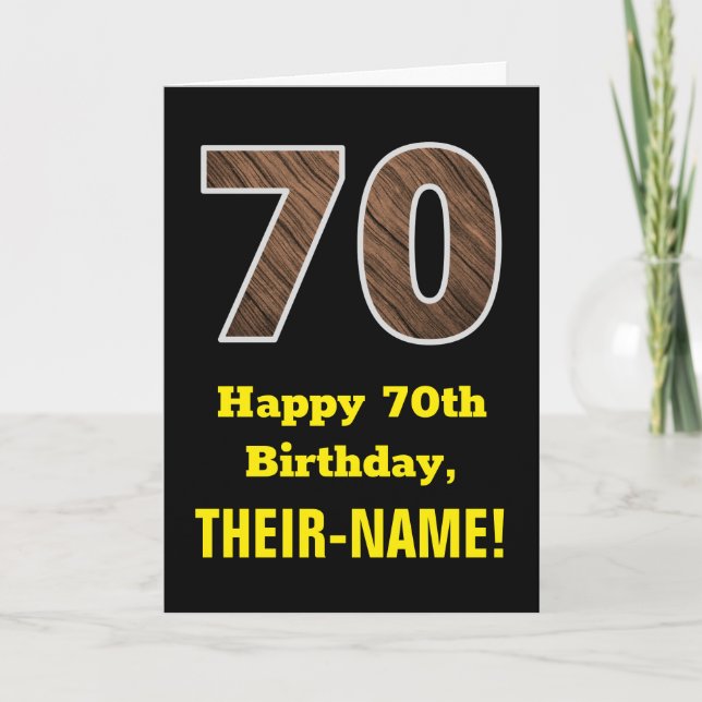 70th Birthday: Name, Faux Wood Grain Pattern "70" Card (Front)