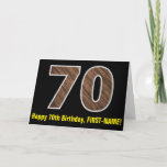 [ Thumbnail: 70th Birthday: Name + Faux Wood Grain Pattern "70" Card ]