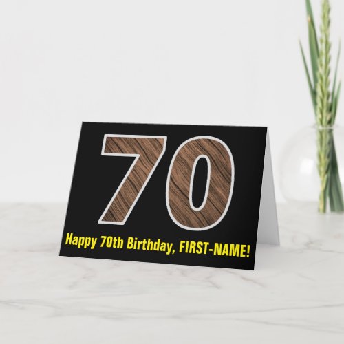 70th Birthday Name  Faux Wood Grain Pattern 70 Card