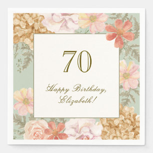 70th Birthday Napkin Autumn Color Floral Sage