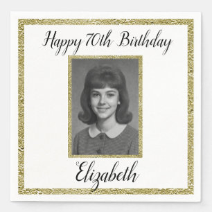 70th Birthday Napkins Custom Photo White and Gold 