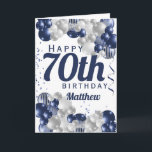 70th Birthday Navy Balloons Card<br><div class="desc">A gorgeous navy and silver balloon happy 70th (or any age) birthday card. This fabulous design is the perfect way to wish someone a happy seventieth birthday (or change the age!) Personalize with our own custom name and message. Blue colored typography and gorgeous navy blue and silver balloons.</div>