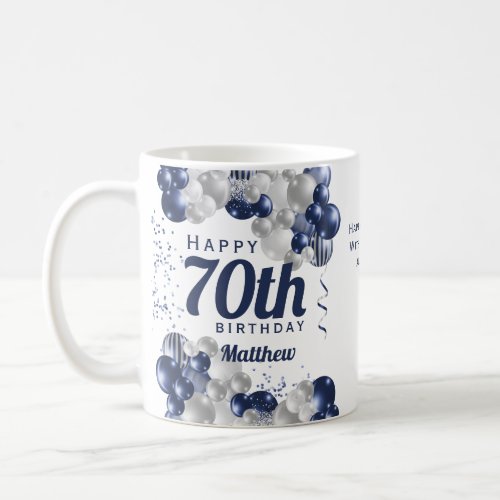 70th Birthday Navy Balloons Coffee Mug