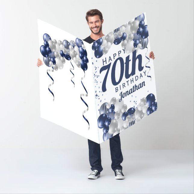 70th Birthday Navy Balloons Jumbo Card (In Situ)