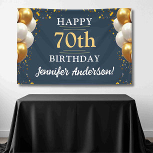 70th Birthday Navy Blue and Gold Celebration Banner