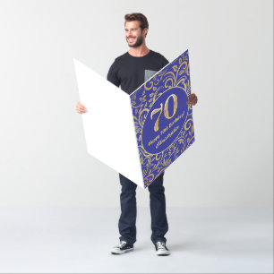 70th Birthday Navy Blue and Gold Floral Pattern Card