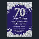 70th Birthday Navy Blue and Silver Diamond Invitation<br><div class="desc">70th Birthday Invitation. Navy Blue and Silver Rhinestone Diamond. Elegant Birthday Bash invite. Adult Birthday. Women Birthday. Men Birthday. For further customization,  please click the "Customize it" button and use our design tool to modify this template.</div>