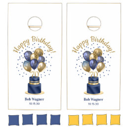 70th Birthday Navy Blue Balloon Cake Cornhole Set