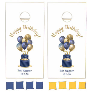 70th Birthday Navy Blue Balloon Cake Cornhole Set