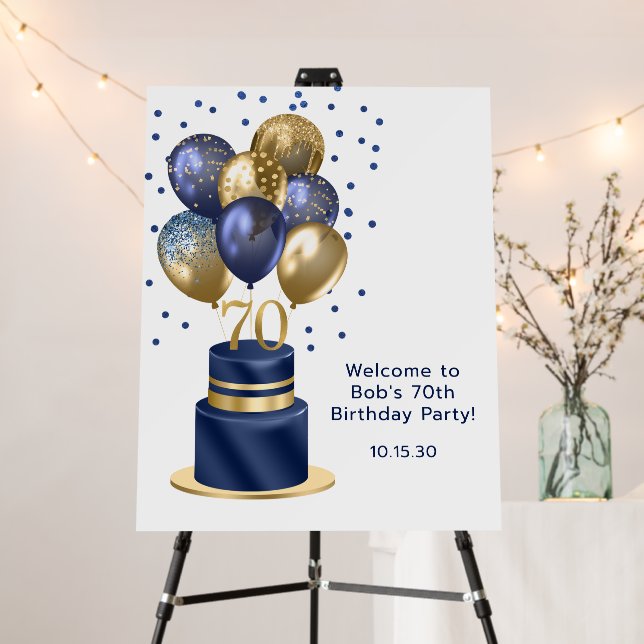 70th Birthday Navy Blue Balloon Cake Foam Board (In Situ (Stand))