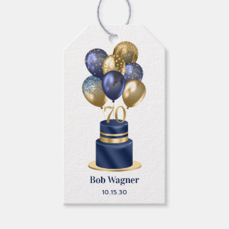70th Birthday Navy Blue Balloon Cake Gift Tags