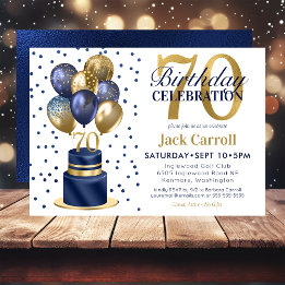 70th Birthday Navy Blue Balloon Cake Invitation