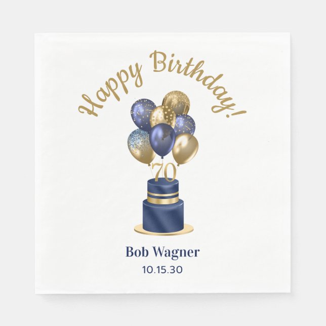 70th Birthday Navy Blue Balloon Cake Napkins (Front)