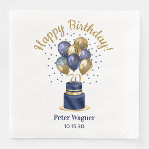 70th Birthday Navy Blue Balloon Cake Paper Dinner Napkins