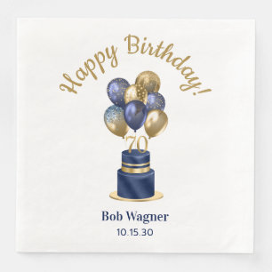 70th Birthday Navy Blue Balloon Cake Paper Dinner Napkins