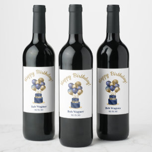70th Birthday Navy Blue Balloon Cake Wine Label