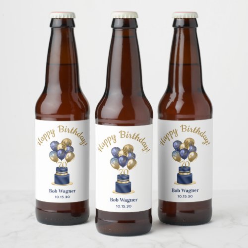 70th Birthday Navy Blue Cake Beer Bottle Label