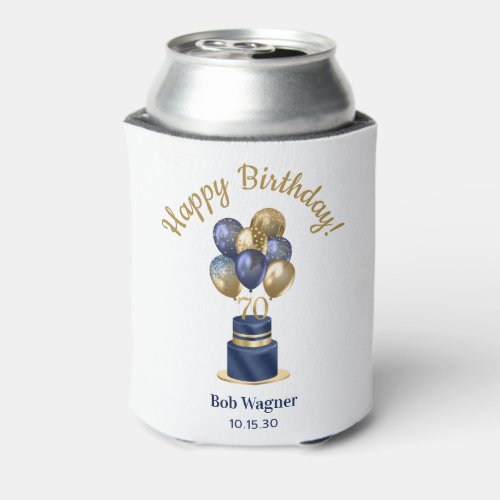 70th Birthday Navy Blue Cake Can Cooler