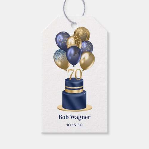 70th Birthday Navy Blue Cake Gift Tags