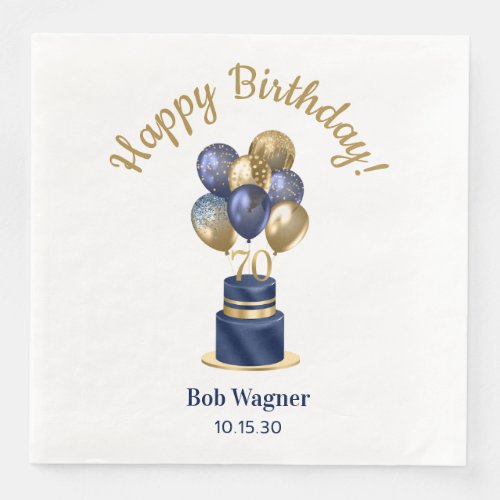 70th Birthday Navy Blue Cake Paper Dinner Napkins