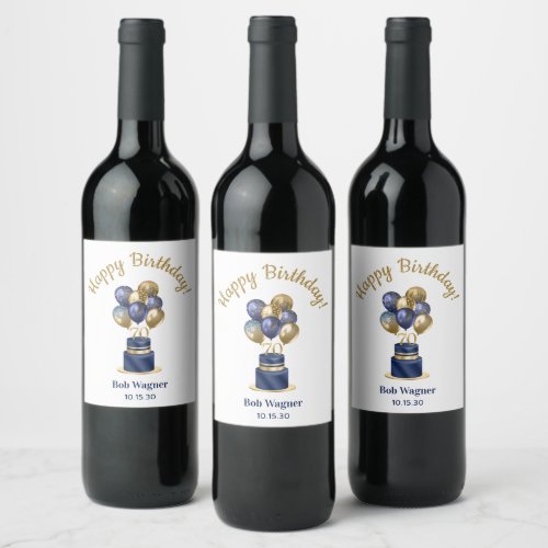 70th Birthday Navy Blue Cake Wine Label