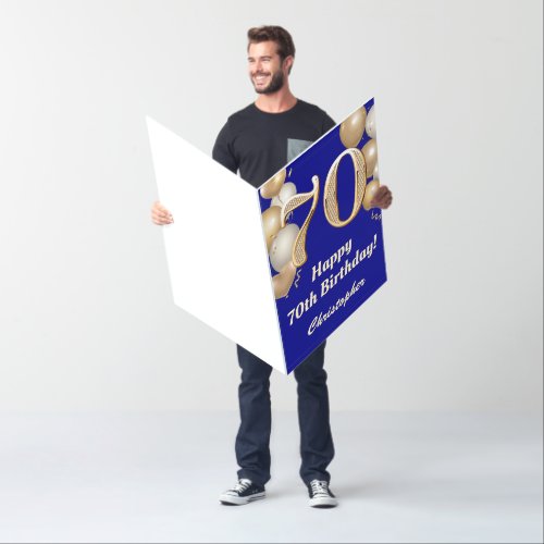 70th Birthday Navy Blue Gold Balloons Extra Large