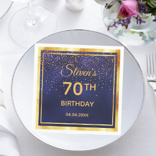 70th birthday navy  blue gold monogram men guys napkins