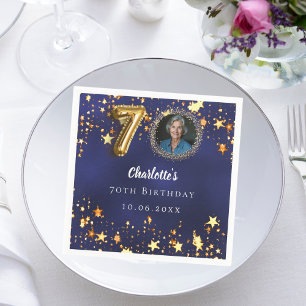 70th birthday navy blue gold stars photo napkins