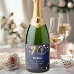 70th birthday navy blue gold stars photo sparkling wine label<br><div class="desc">70th Birthday Navy Blue & Gold Stars Custom Photo Wine Label Celebrate 70 in sparkling style! This elegant uneven colored navy blue wine label with faux gold stars is the perfect personalized touch for your milestone celebration. Featuring space for your custom photo, name, and party details, it turns any bottle...</div>