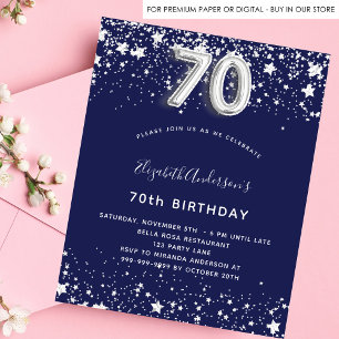 70th birthday navy blue silver budget invitation flyer