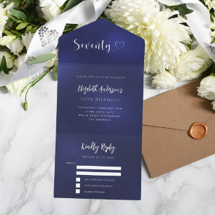 70th Birthday navy blue silver rsvp All In One Invitation