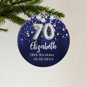 70th birthday navy blue silver stars ceramic ornament