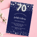 70th birthday navy blue silver stars luxury invitation<br><div class="desc">A modern,  stylish and glamorous invitation for a 70th birthday party.  A navy blue background,  decorated with faux silver stars. Personalize and add your name and party details.  Number 70 is written with a balloon style font.</div>