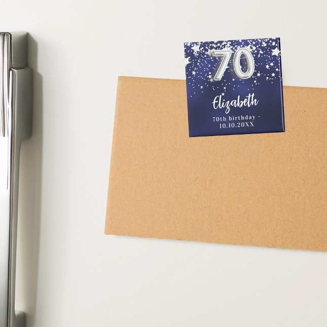 70th birthday navy blue silver stars magnet (Creator Uploaded)