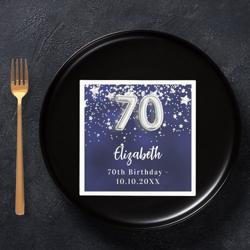 70th birthday navy blue silver stars napkins