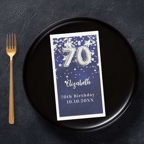 70th Birthday navy blue silver stars Paper Guest Towels