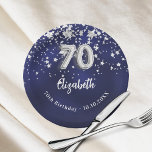 70th Birthday navy blue silver stars Paper Plates<br><div class="desc">For a 70th birthday celebration. A navy blue background color with faux silver stars. The blue color is uneven.  Add your name,  text.</div>