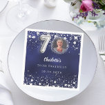 70th birthday navy blue silver stars photo napkins<br><div class="desc">Navy blue uneven colored background, decorated with faux silver stars. Personalize and add a photo, name, age, date. Celebrate in Style – 70th Birthday Blue & Gold Photo Napkins Add a personal touch to your milestone celebration with these elegant 70th birthday napkins. Featuring a stylish blue background, silver looking stars,...</div>