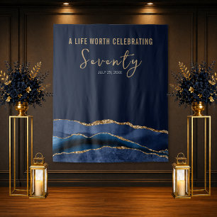 70th Birthday Navy Gold Agate Backdrop