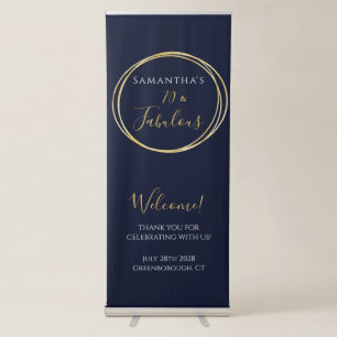 70th Birthday Navy Gold Birthday Party Retractable Banner