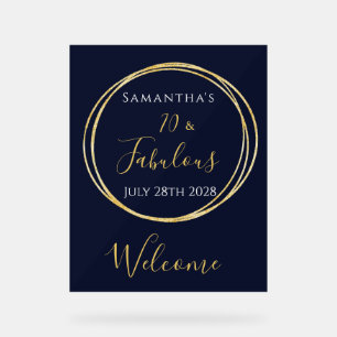 70th Birthday Navy Gold Birthday Party Welcome Acrylic Sign