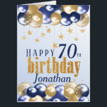 70th Birthday Navy Gold Glitter Oversized Card<br><div class="desc">A stylish Happy birthday age card. This beautiful jumbo card features gold and navy balloons. The large card gives plenty of room for family, friends and work colleagues to sign inside with their own messages. Can be customize for any age and personalized by amending the name and the message inside...</div>